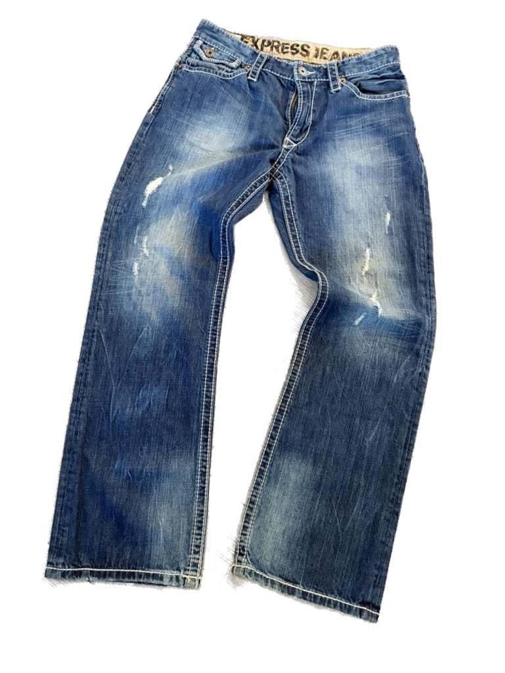 Express Jeans Classic Low Rise Distressed Thick Stitch Flap Pocket 33x32